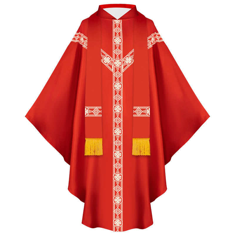 Mittelalterlicher Priestermantel von Christianartworkshop mit goldenen religiösen Mustern - Rot - Einheitsgröße (Länge 130 cm) - image 0