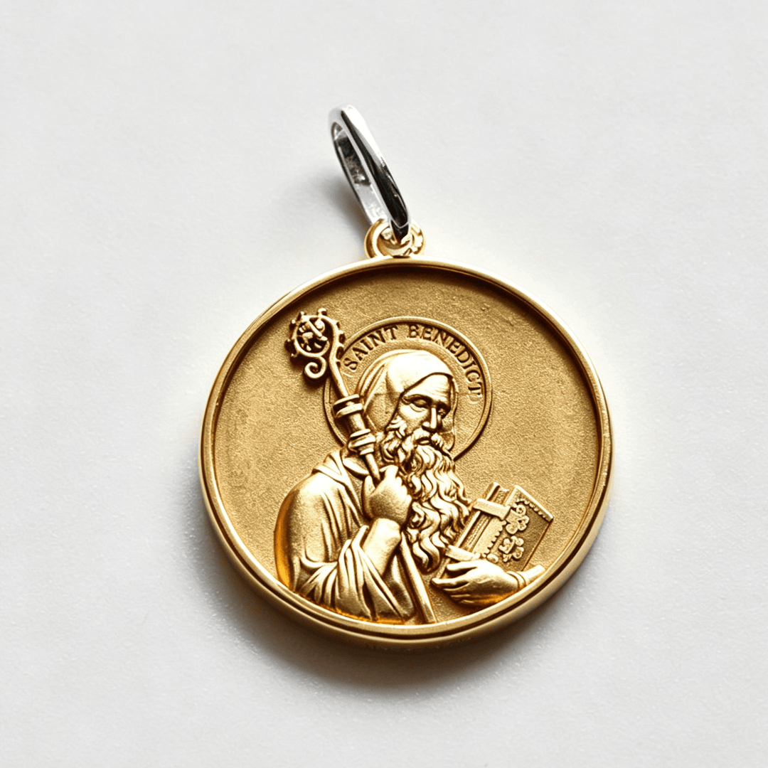Christianartworkshop Halskette mit Medaille und Porträt des Heiligen Benedikt in Hochrelief: Zeichen göttlicher Stärkung - Golden - 0,67''*0,67'' (1,7 cm*1,7 cm) - image 6