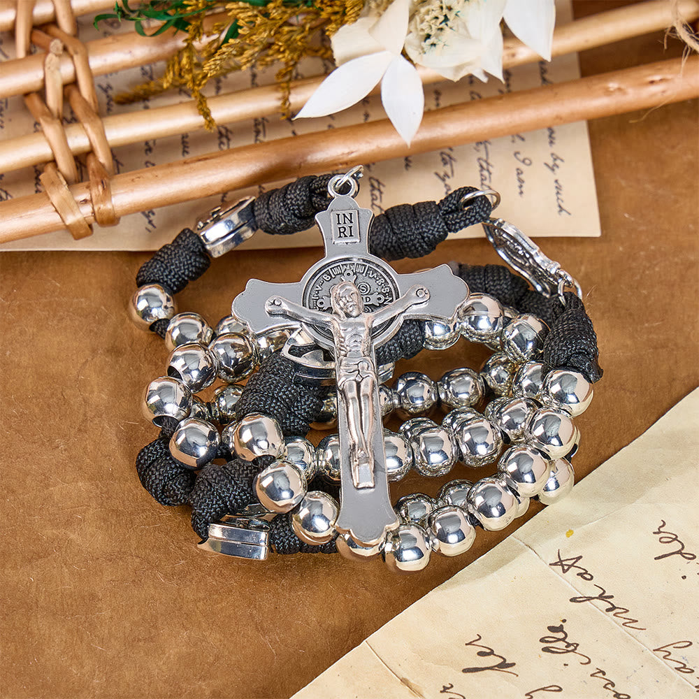 Christianartworkshop Robuster Paracord-Rosenkranz mit geformtem Kruzifix: Symbol der beständigen göttlichen Stärkung - Schwarz - image 5