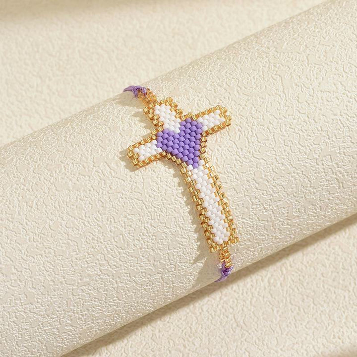 Christianartworkshop Armband mit heiligem Porträt aus Saatperlen in verschiedenen Stilen: Zeichen zarter, zeitloser, heiliger Freude - Kreuz C - image 5