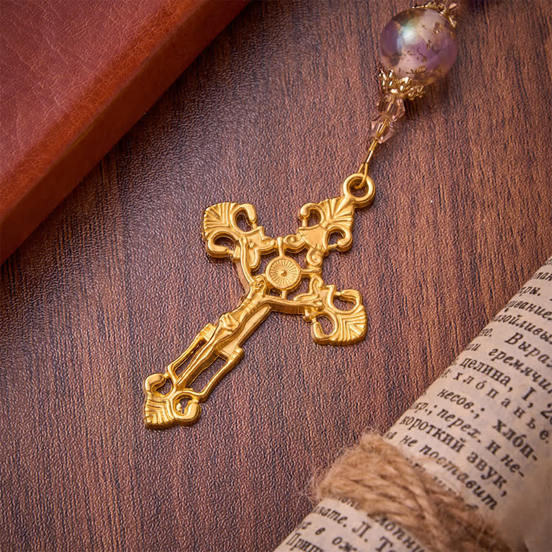 Christianartworkshop Rosenkranz aus ozeanblauem Crackle-Glas mit dem Heiligen Geist: Zeichen stillen himmlischen Segens - image 8