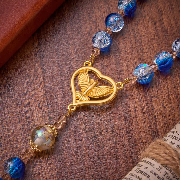 Christianartworkshop Rosenkranz aus ozeanblauem Crackle-Glas mit dem Heiligen Geist: Zeichen stillen himmlischen Segens - image 7