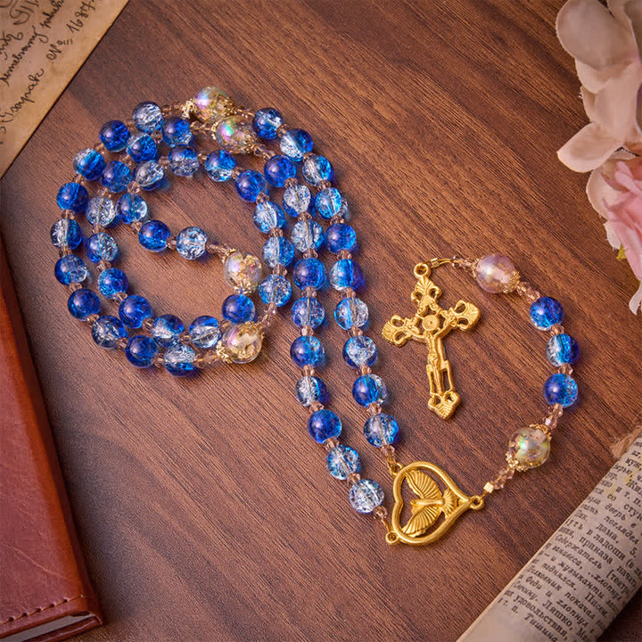 Christianartworkshop Rosenkranz aus ozeanblauem Crackle-Glas mit dem Heiligen Geist: Zeichen stillen himmlischen Segens - image 5