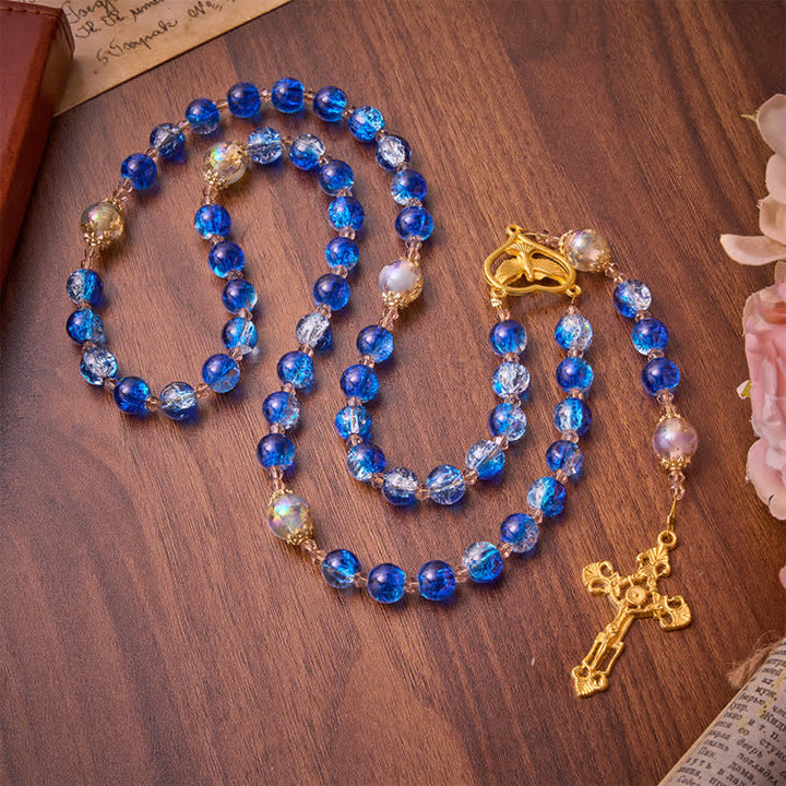 Christianartworkshop Rosenkranz aus ozeanblauem Crackle-Glas mit dem Heiligen Geist: Zeichen stillen himmlischen Segens - image 4