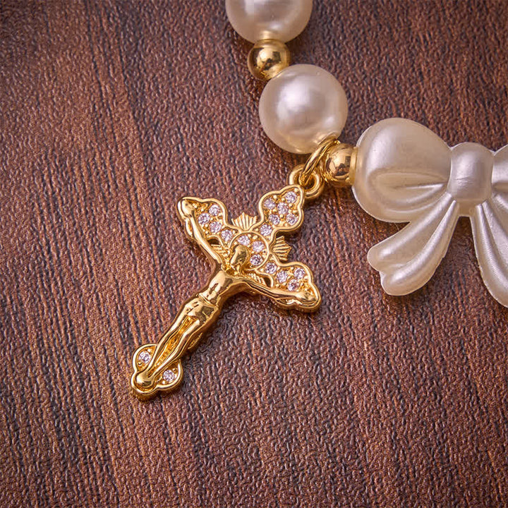 Christianartworkshop Weißes Rosenkranzarmband mit Schleife und Juwelenkreuz: Symbol himmlischer Gnade - image 6