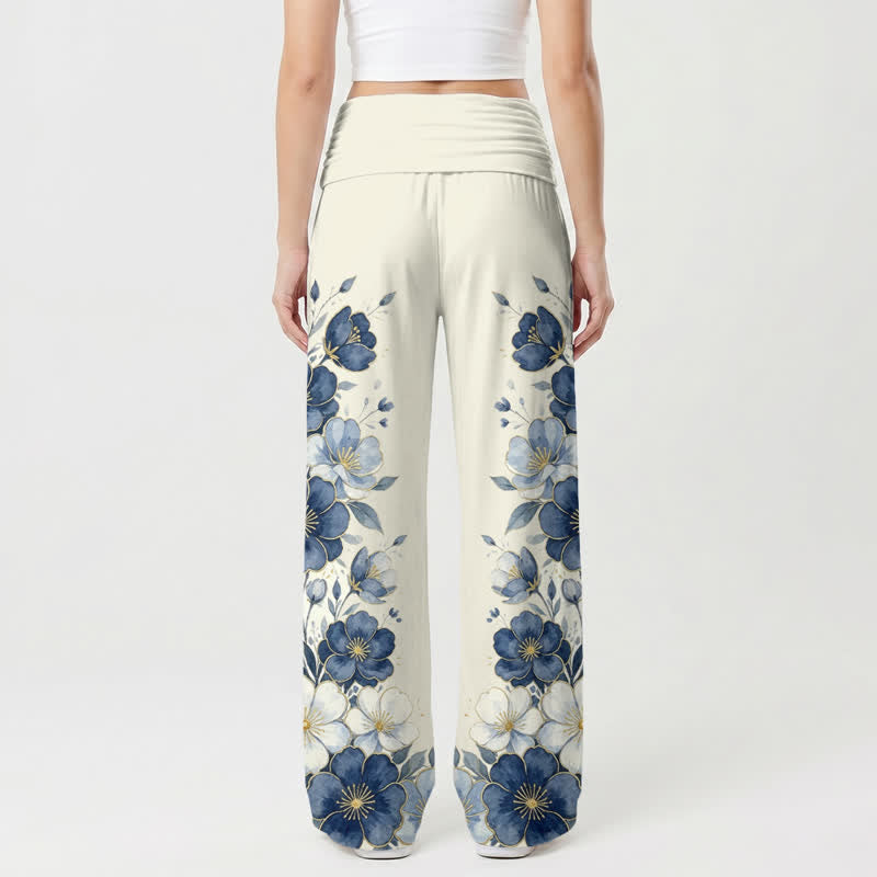 Christianartworkshop Madonna und Kind Blaue Blumen Damen Weite Hose - image 1