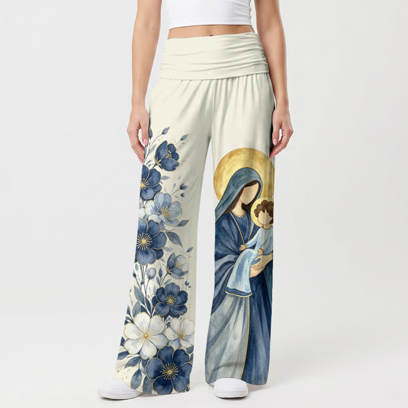 Christianartworkshop Madonna und Kind Blaue Blumen Damen Weite Hose - image 2