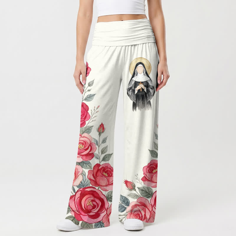 Christianartworkshop Haloed Nun Rose Watercolor Damen-Hose mit weitem Bein - US22, UK/AU26, EU54 - image 0