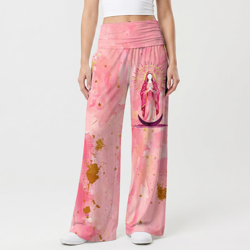 Christianartworkshop Pink Moon Halo Damenhose mit umklappbarem Bund und weitem Bein - image 2