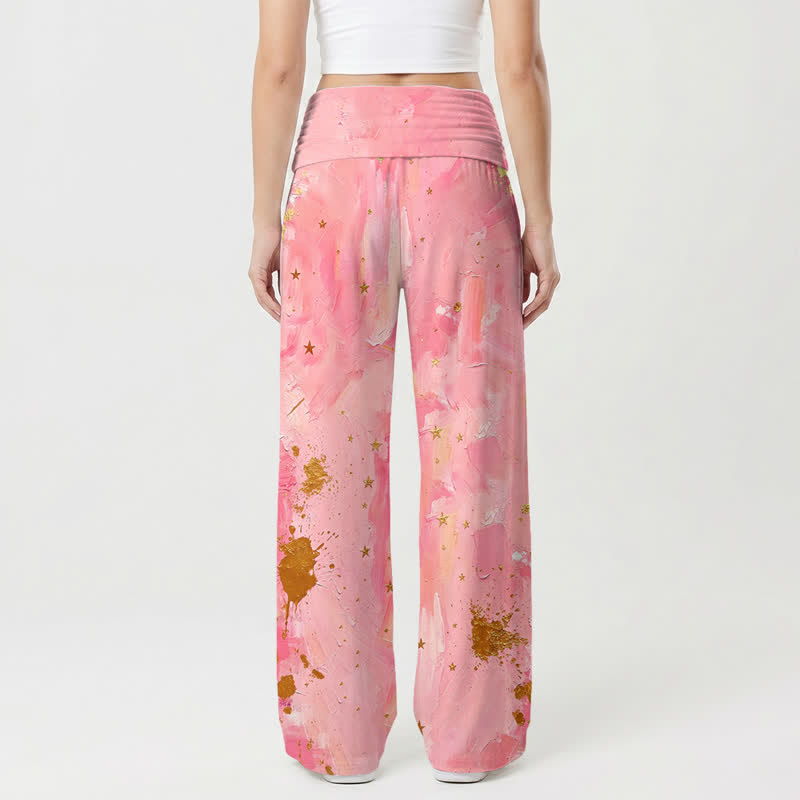 Christianartworkshop Pink Moon Halo Damenhose mit umklappbarem Bund und weitem Bein - image 1