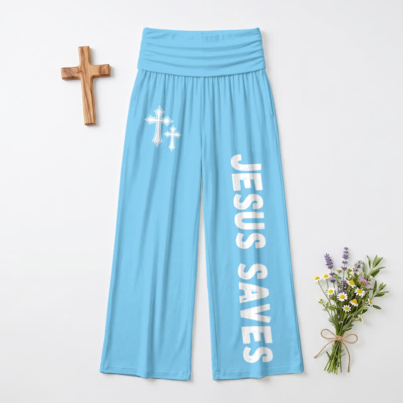 Christianartworkshop Jesus Saves Pink Cross Foldover Damen-Hose mit weitem Bein - image 14