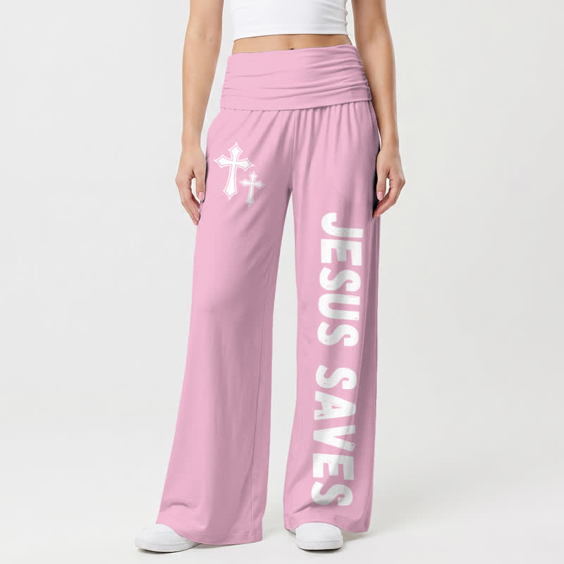 Christianartworkshop Jesus Saves Pink Cross Foldover Damen-Hose mit weitem Bein - Rosa - US22, UK/AU26, EU54 - image 3