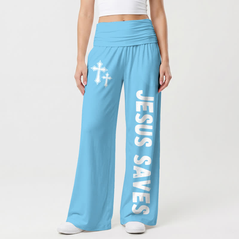 Christianartworkshop Jesus Saves Pink Cross Foldover Damen-Hose mit weitem Bein - Blau - US22, UK/AU26, EU54 - image 12