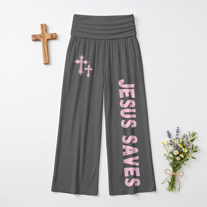 Christianartworkshop Jesus Saves Pink Cross Foldover Damen-Hose mit weitem Bein - image 8