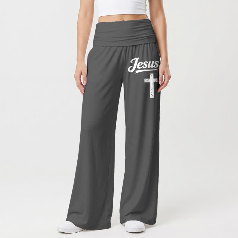 Christianartworkshop Jesus Cross Soft Drape High Waist Damen-Hose mit weitem Bein - image 5