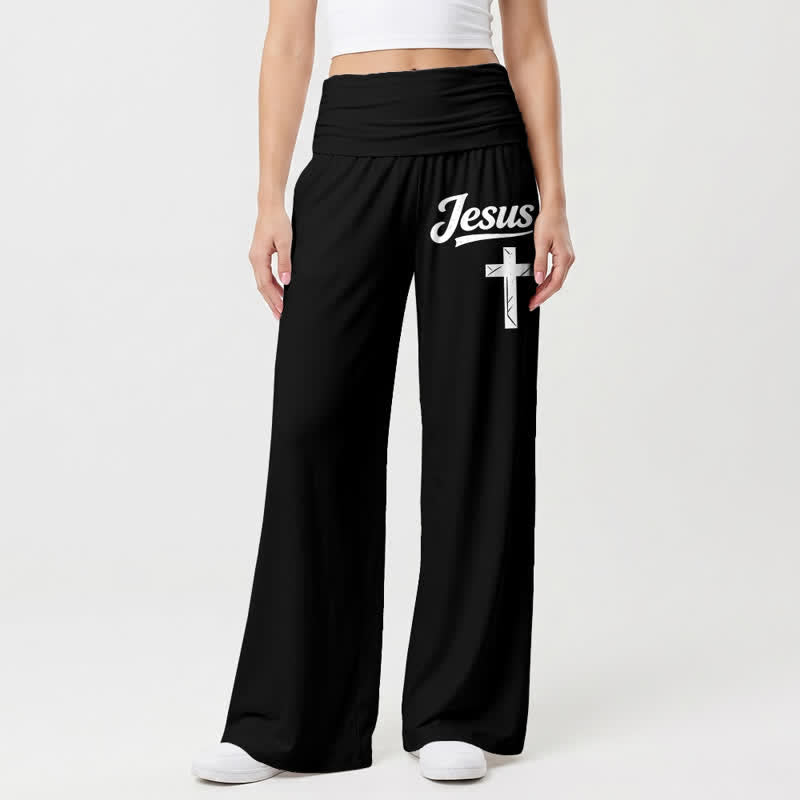 Christianartworkshop Jesus Cross Soft Drape High Waist Damen-Hose mit weitem Bein - image 8