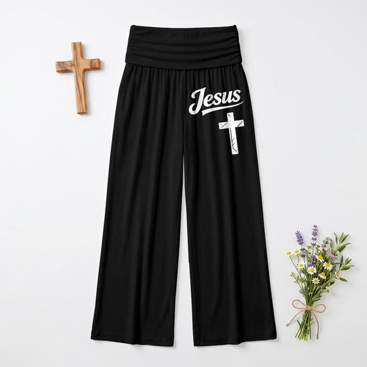 Christianartworkshop Jesus Cross Soft Drape High Waist Damen-Hose mit weitem Bein - Schwarz - US22, UK/AU26, EU54 - image 6