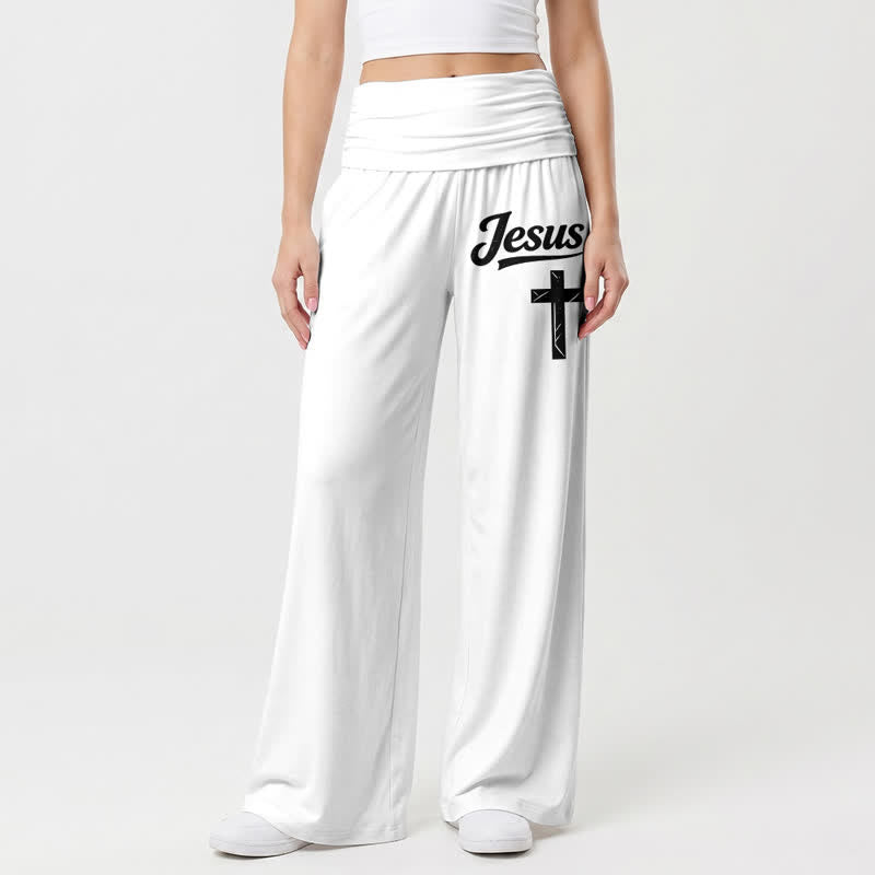 Christianartworkshop Jesus Cross Soft Drape High Waist Damen-Hose mit weitem Bein - image 2