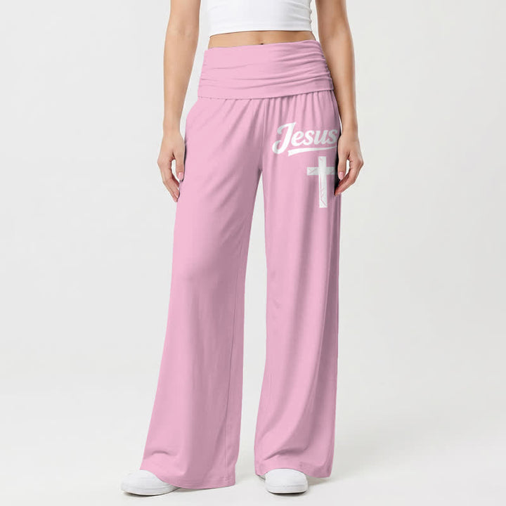Christianartworkshop Jesus Cross Soft Drape High Waist Damen-Hose mit weitem Bein - image 11