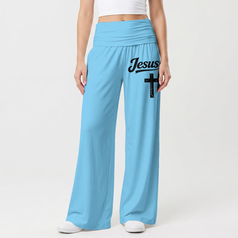 Christianartworkshop Jesus Cross Soft Drape High Waist Damen-Hose mit weitem Bein - image 14