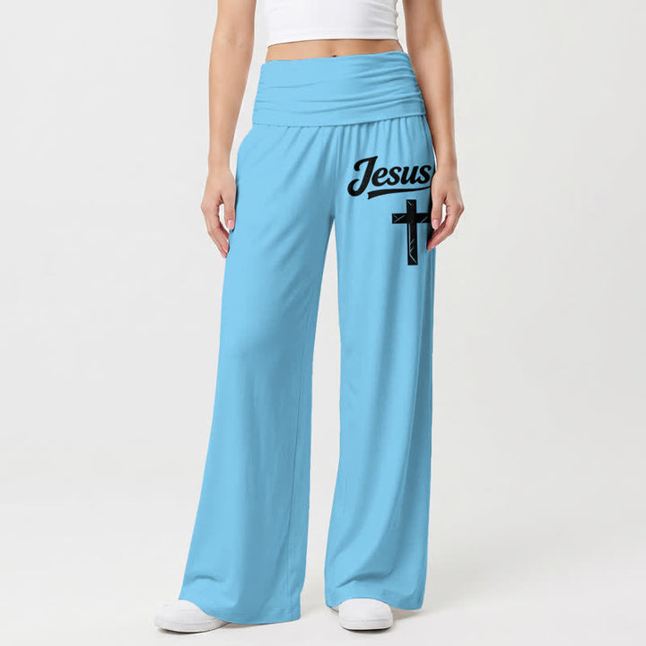 Christianartworkshop Jesus Cross Soft Drape High Waist Damen-Hose mit weitem Bein - image 14
