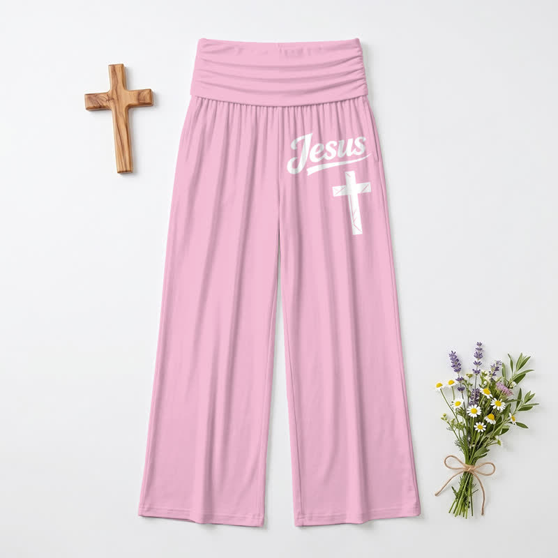 Christianartworkshop Jesus Cross Soft Drape High Waist Damen-Hose mit weitem Bein - Rosa - US22, UK/AU26, EU54 - image 9