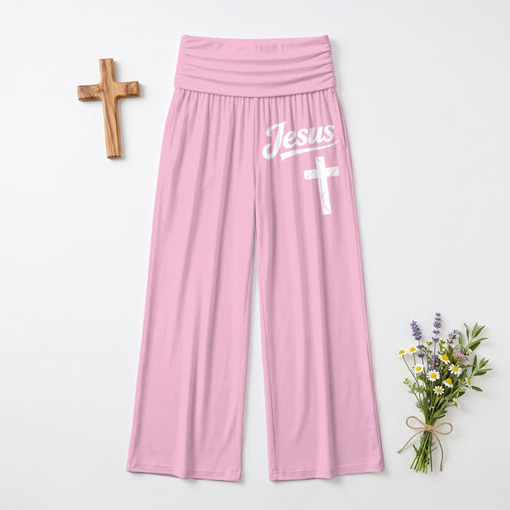 Christianartworkshop Jesus Cross Soft Drape High Waist Damen-Hose mit weitem Bein - Rosa - US22, UK/AU26, EU54 - image 9