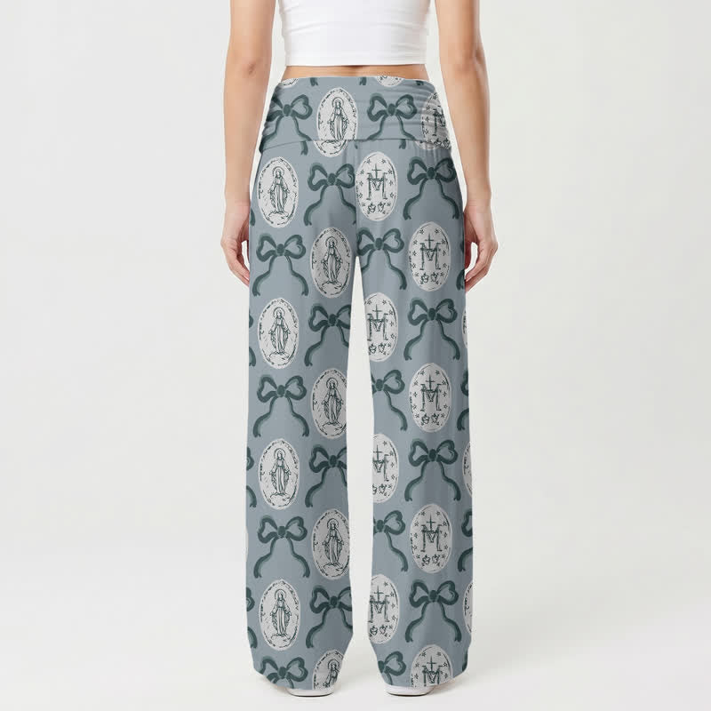 Christianartworkshop Damenhose mit weitem Bein und Medaillon-Schleifenmuster in Blau-Grau. - image 1