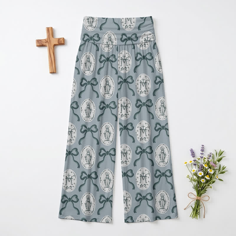 Christianartworkshop Damenhose mit weitem Bein und Medaillon-Schleifenmuster in Blau-Grau. - US22, UK/AU26, EU54 - image 0