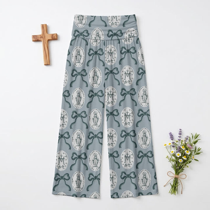 Christianartworkshop Damenhose mit weitem Bein und Medaillon-Schleifenmuster in Blau-Grau. - US22, UK/AU26, EU54 - image 0