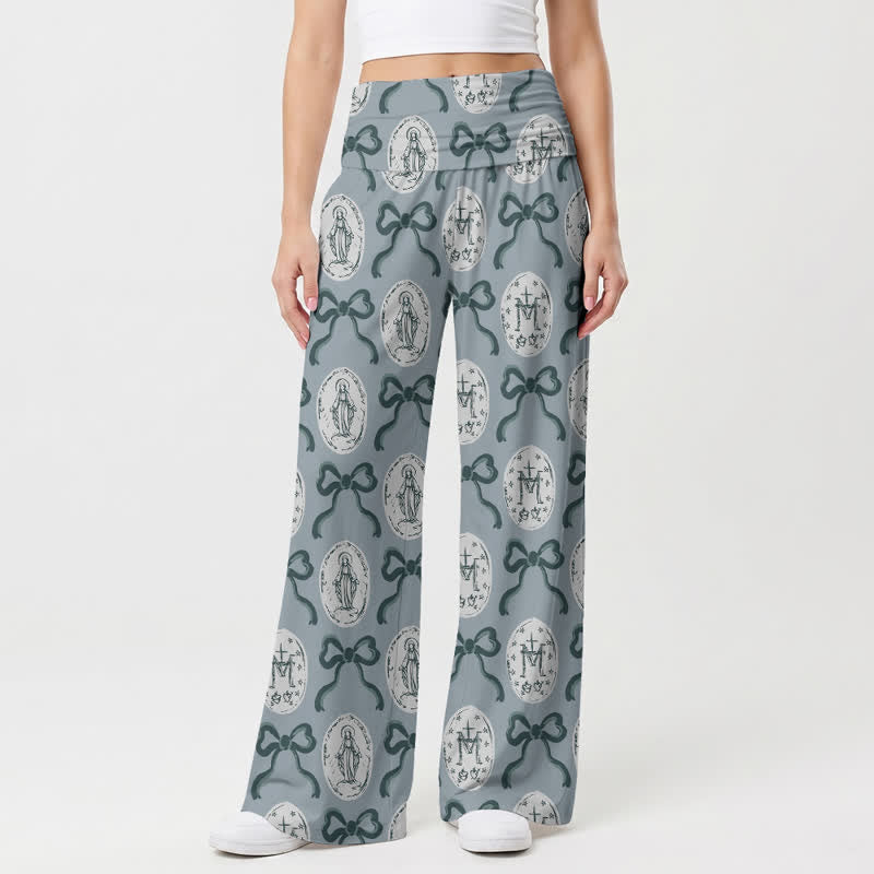 Christianartworkshop Damenhose mit weitem Bein und Medaillon-Schleifenmuster in Blau-Grau. - image 2
