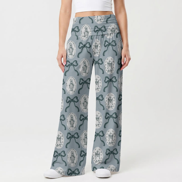 Christianartworkshop Damenhose mit weitem Bein und Medaillon-Schleifenmuster in Blau-Grau. - image 2