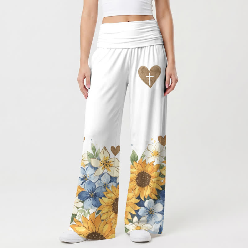 Christianartworkshop Damenhose mit weitem Bein und umklappbarem Bund, Sonnenblumenmuster - US22, UK/AU26, EU54 - image 0