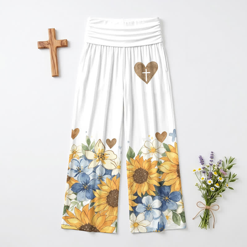 Christianartworkshop Damenhose mit weitem Bein und umklappbarem Bund, Sonnenblumenmuster - image 2