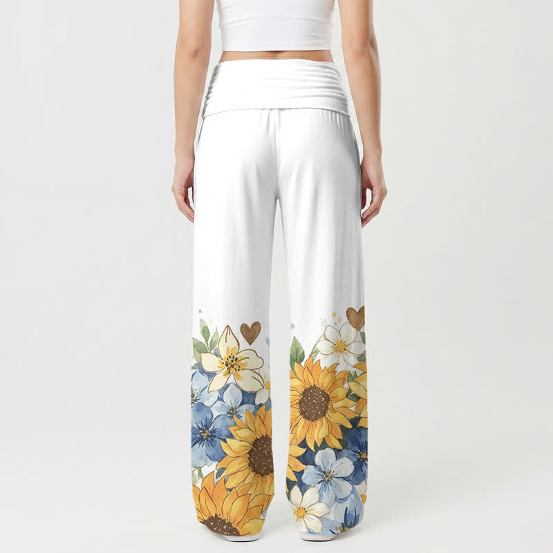 Christianartworkshop Damenhose mit weitem Bein und umklappbarem Bund, Sonnenblumenmuster - image 1