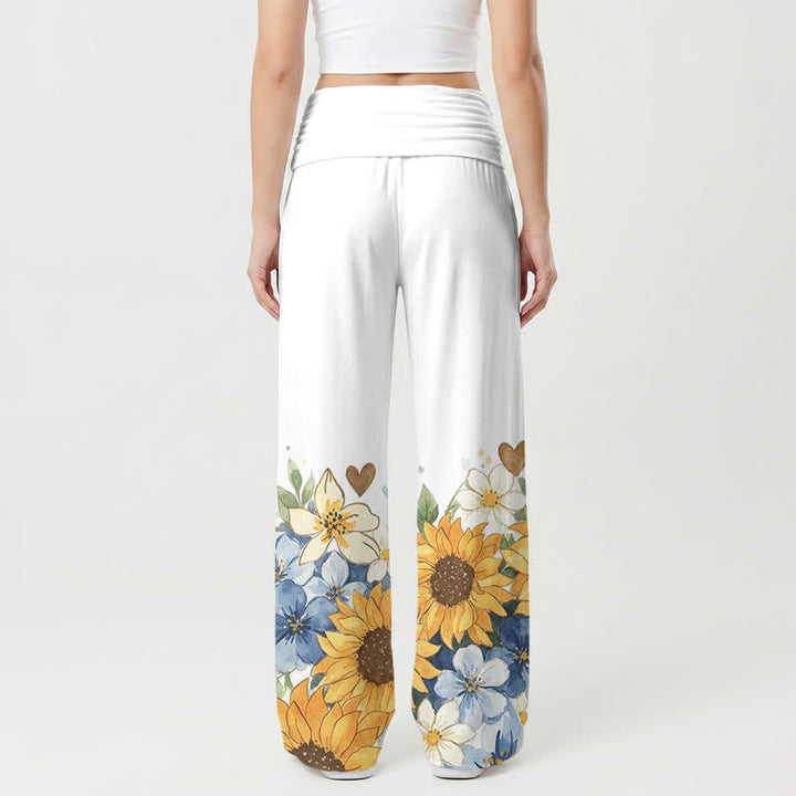 Christianartworkshop Damenhose mit weitem Bein und umklappbarem Bund, Sonnenblumenmuster - image 1