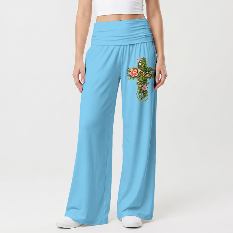 Christianartworkshop Damenhose mit weitem Bein und gekreuztem, umgeschlagenem Bund, floralem Muster - Blau - US22, UK/AU26, EU54 - image 12