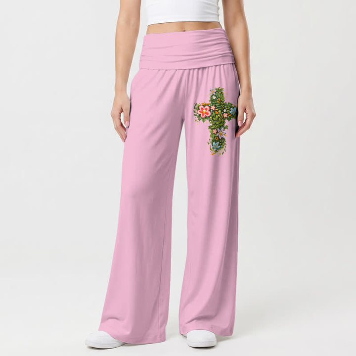 Christianartworkshop Damenhose mit weitem Bein und gekreuztem, umgeschlagenem Bund, floralem Muster - Rosa - US22, UK/AU26, EU54 - image 0