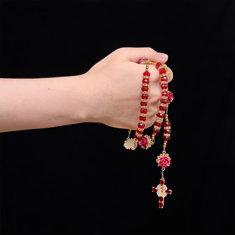 Christianartworkshop Rosenkranz mit purpurroter Rose (St. Benedikt): Symbol sanfter himmlischer Gnade - image 1