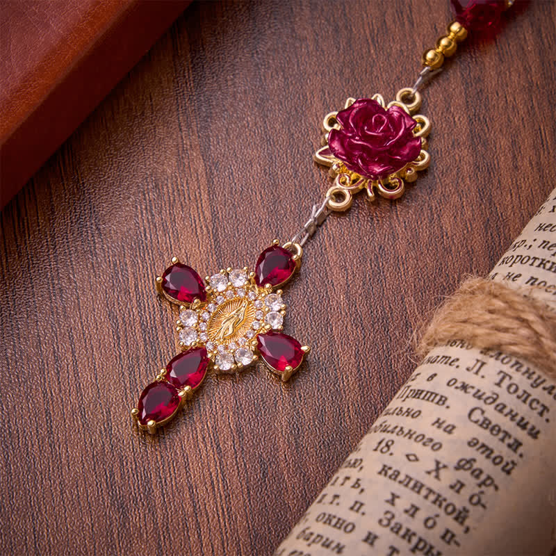 Christianartworkshop Rosenkranz mit purpurroter Rose (St. Benedikt): Symbol sanfter himmlischer Gnade - image 8