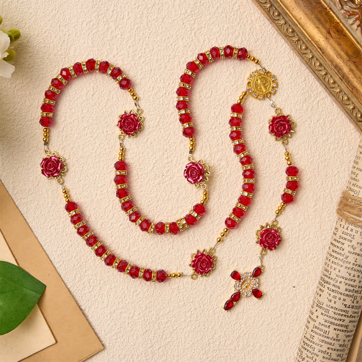 Christianartworkshop Rosenkranz mit purpurroter Rose (St. Benedikt): Symbol sanfter himmlischer Gnade - Rosenkranz im Stil einer roten Rose - image 0