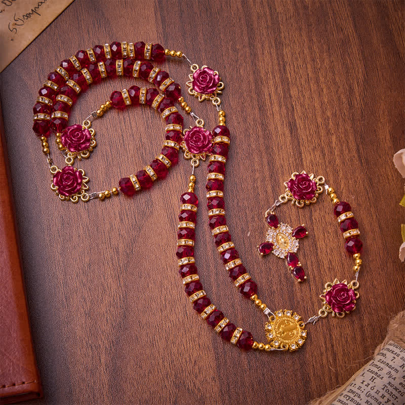 Christianartworkshop Rosenkranz mit purpurroter Rose (St. Benedikt): Symbol sanfter himmlischer Gnade - image 3