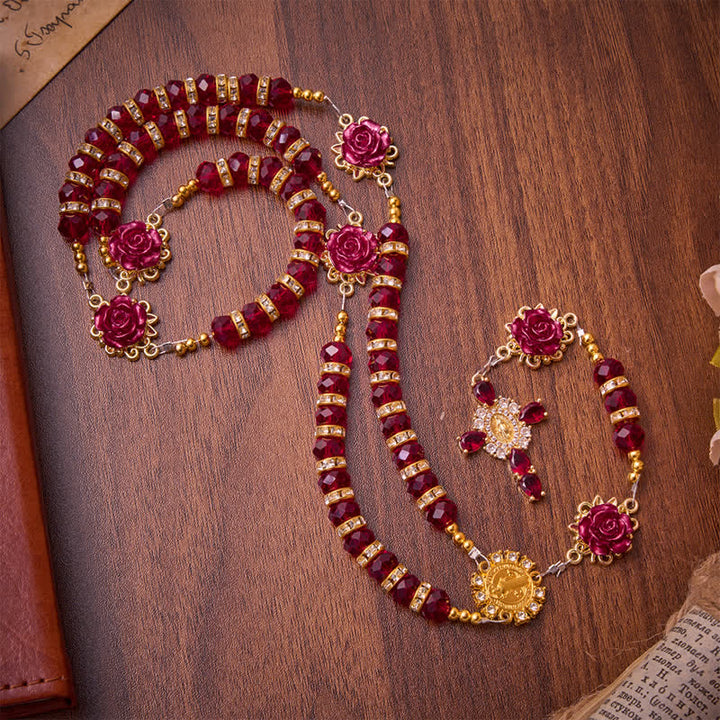 Christianartworkshop Rosenkranz mit purpurroter Rose (St. Benedikt): Symbol sanfter himmlischer Gnade - image 3