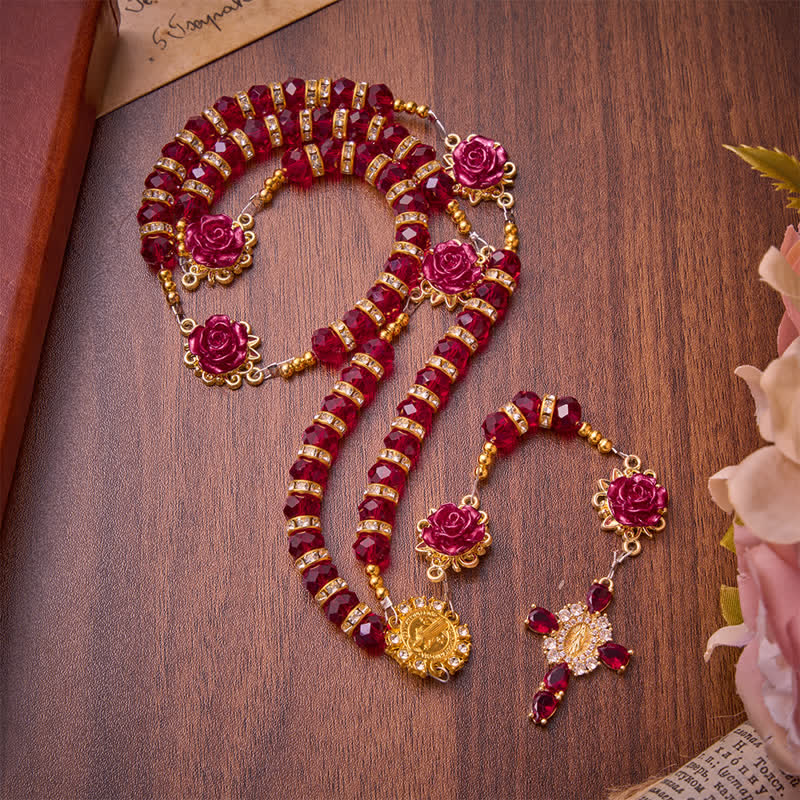 Christianartworkshop Rosenkranz mit purpurroter Rose (St. Benedikt): Symbol sanfter himmlischer Gnade - image 2