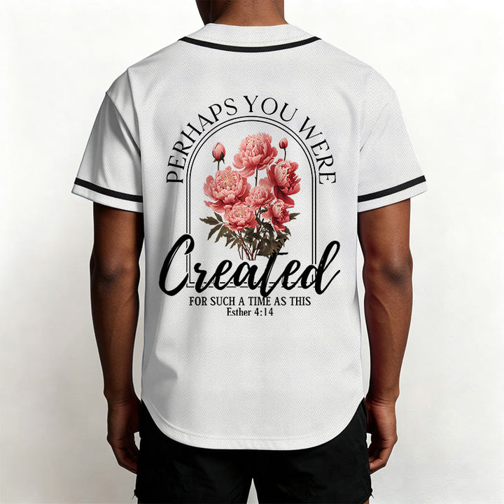 Christianartworkshop „Vielleicht wurdest du gerade für eine Zeit wie diese geschaffen“ Esther 4,14 Baseballtrikot mit Pfingstrosen-Glaubensmotiv und Knöpfen - image 5