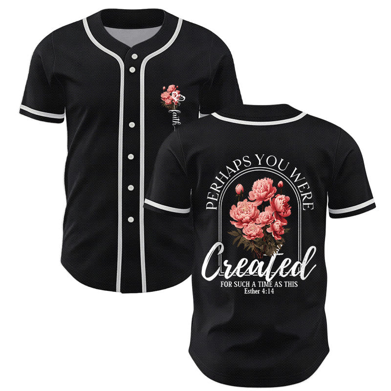 Christianartworkshop „Vielleicht wurdest du gerade für eine Zeit wie diese geschaffen“ Esther 4,14 Baseballtrikot mit Pfingstrosen-Glaubensmotiv und Knöpfen - Schwarz - 5XL - image 7
