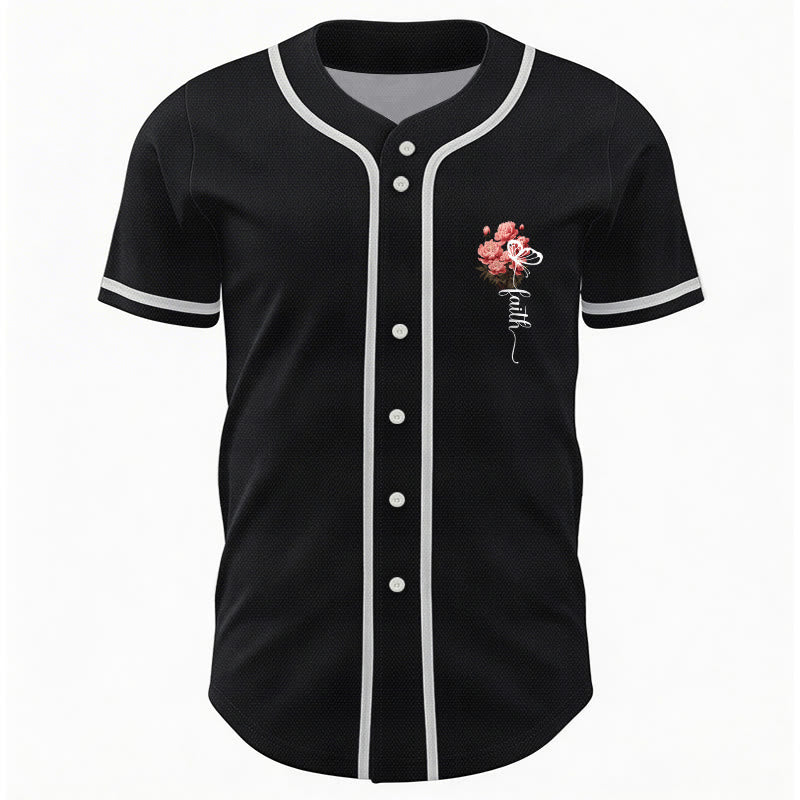 Christianartworkshop „Vielleicht wurdest du gerade für eine Zeit wie diese geschaffen“ Esther 4,14 Baseballtrikot mit Pfingstrosen-Glaubensmotiv und Knöpfen - image 9