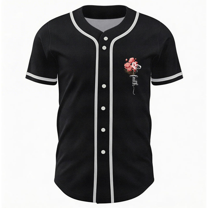 Christianartworkshop „Vielleicht wurdest du gerade für eine Zeit wie diese geschaffen“ Esther 4,14 Baseballtrikot mit Pfingstrosen-Glaubensmotiv und Knöpfen - image 9