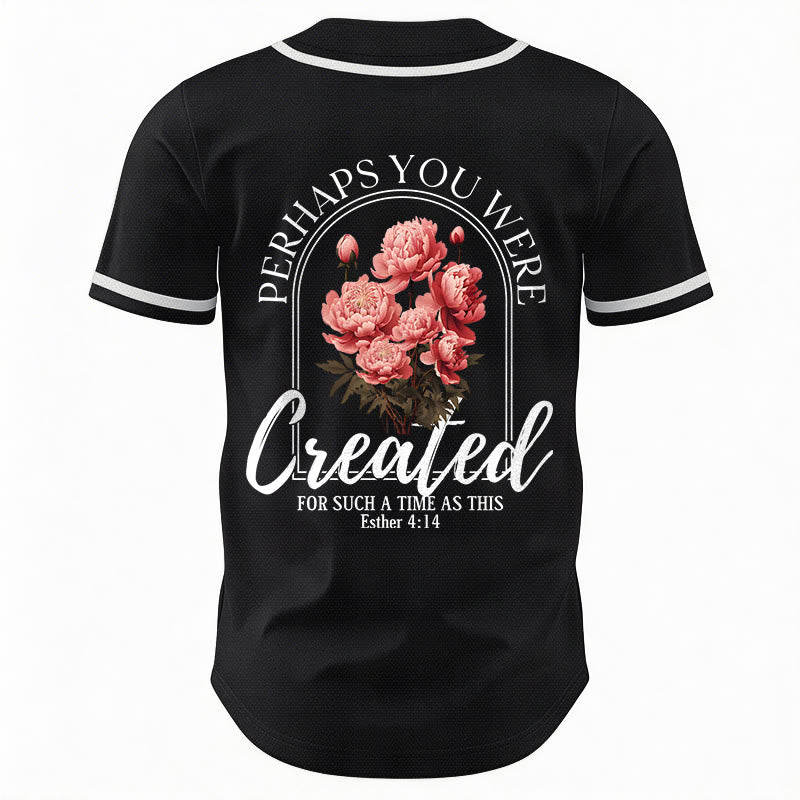Christianartworkshop „Vielleicht wurdest du gerade für eine Zeit wie diese geschaffen“ Esther 4,14 Baseballtrikot mit Pfingstrosen-Glaubensmotiv und Knöpfen - image 8