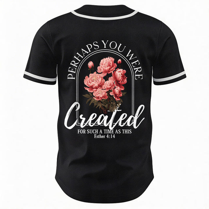 Christianartworkshop „Vielleicht wurdest du gerade für eine Zeit wie diese geschaffen“ Esther 4,14 Baseballtrikot mit Pfingstrosen-Glaubensmotiv und Knöpfen - image 8